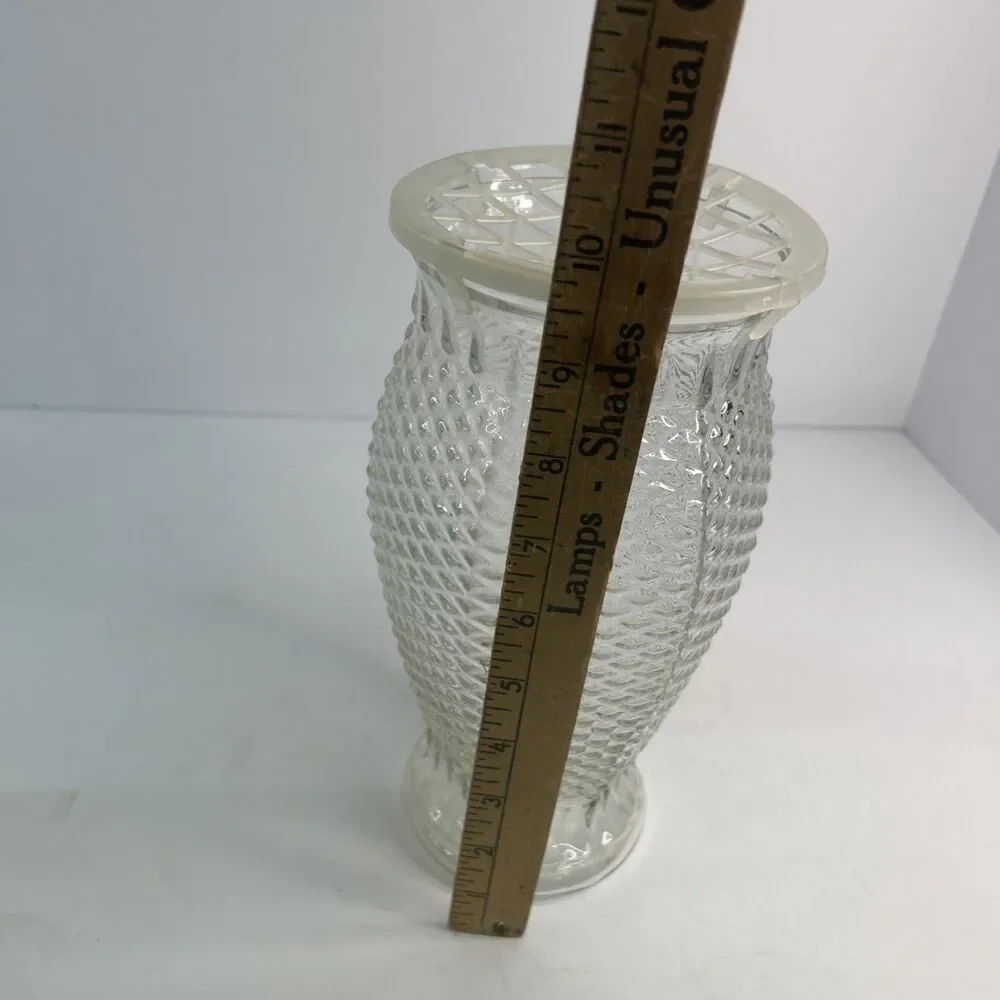 Vintage FTD Clear Pressed Glass Diamond Point Pineapple Hexagon Vase 1980s